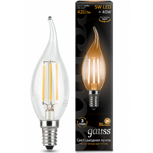 Gauss Лампа LED Filament Candle tailed E14 5W 2700K 1/10/50