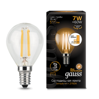 Gauss Лампа LED Filament Globe E14 7W 2700K step dimmable 1/10/50