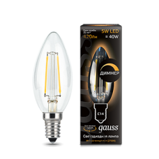 Gauss Лампа LED Filament Candle dimmable E14 5W 2700К 1/10/50