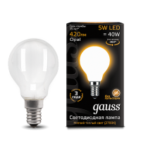 Gauss Лампа LED Filament Globe Opal E14 5W 2700K 1/10/50