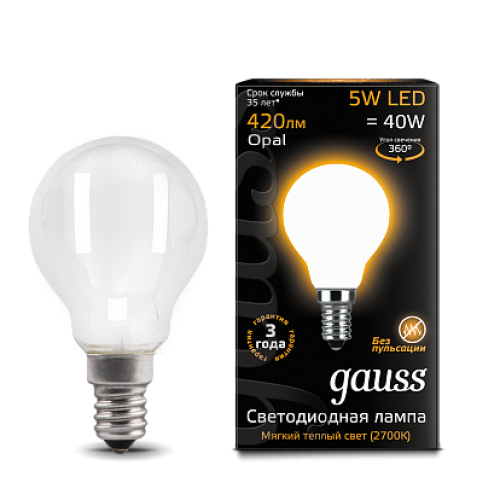Gauss Лампа LED Filament Globe Opal E14 5W 2700K 1/10/50