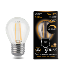 Gauss Лампа LED Filament Globe dimmable E27 5W 2700K 1/10/50