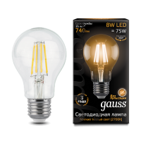 Gauss Лампа LED Filament A60 E27 8W 2700К 1/10/40