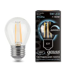 Gauss Лампа LED Filament Globe dimmable E27 5W 4100K 1/10/50