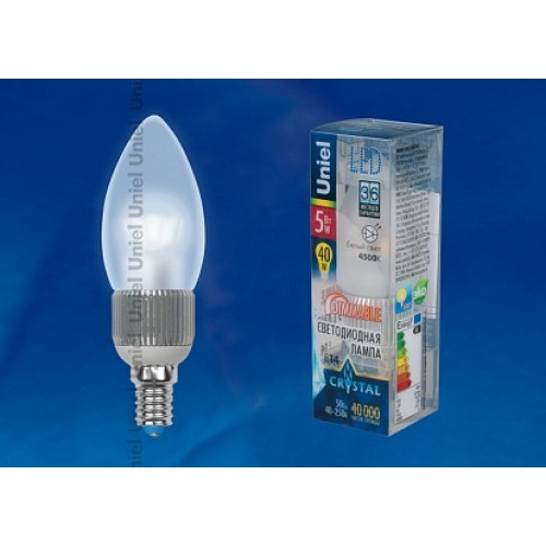 Uniel Лампа LED свеча Е14 5W нейтрал. бел. мат. DIM пластик
