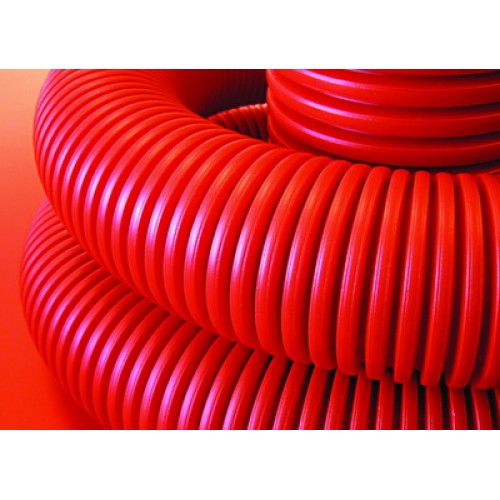 DKC Труба гибкая двустенная для кабельной канализации д.90мм, цвет красный, в бухте 50м., без протяжки
