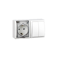 Simon 15 Aqua Белый Блок: Розетка 2P+E Schuko 16А 250В + выключатель двойной 10А 250В, IP54
