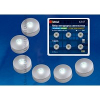 Uniel LED подсветка, комплект 6 светильников встраив/накл 6x1W IP33 4500K пластик серебро