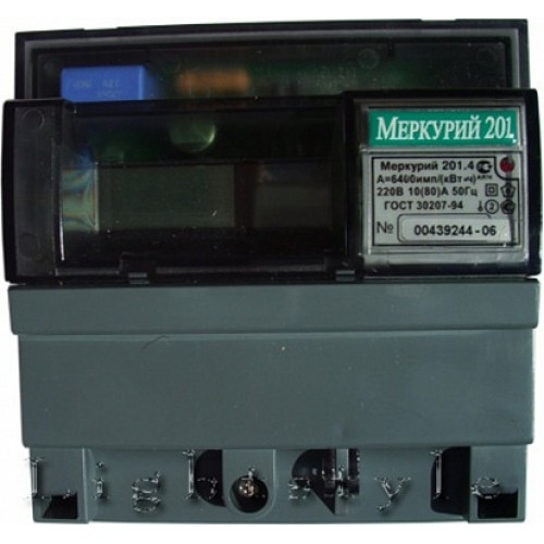 Меркурий Электросчетчик 201.4 на DIN-рейку 10-80А/220В 1Ф 1т. ЖКИ