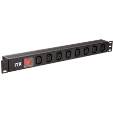 IEK ITK PDU Блок: 8 розеток C13 с LED выкл., 1U, вх. C14, без шнура
