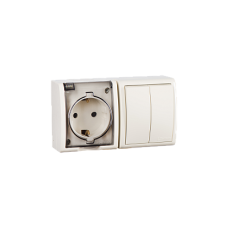 Simon 15 Aqua Бежевый Блок: Розетка 2P+E Schuko 16А 250В + выключатель двойной 10А 250В, IP54