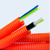 DKC Труба ПНД гибкая гофрированная D=16мм (25м) цвет оранжевый, с кабелем 3*2,5ВВГнгLS РЭК "ГОСТ+" (Электротруба)