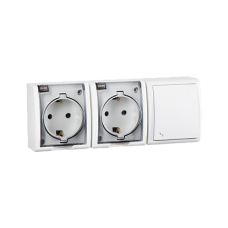 Simon 15 Aqua Белый Блок: Розетка 2-ая, 2P+E Schuko 16А 250В + выключатель проходной 10А 250В, IP54
