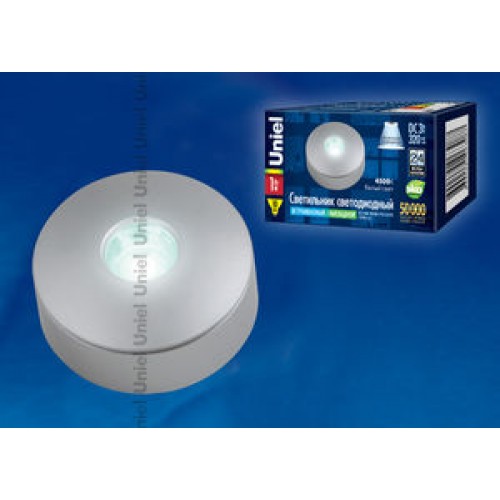Uniel Светильник LED встраиваемый/накладной 1W IP33 4500K пластик серебро 100lm 30х12,6