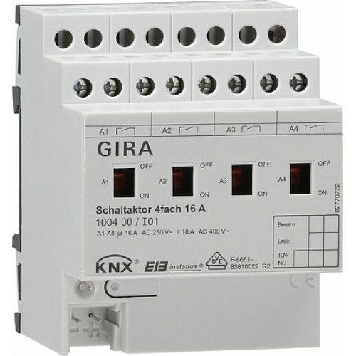 Gira KNX Актор 4-канальный 16 А, возм ручное управление DIN-рейка