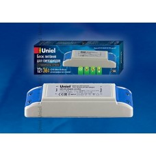 Uniel UET-VPJ-036A20 Блок питания для светодиодов с защитой от короткого замыкания и перегрузок, 36 Вт, 12В, IP20