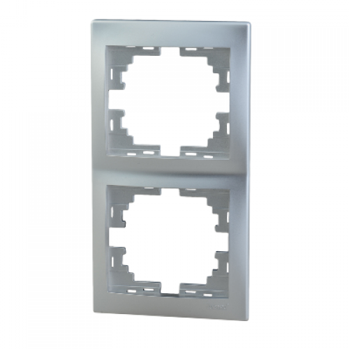 MIRA Рамка 2-ая вертикальная метал серый б/вставок (10шт/120шт)